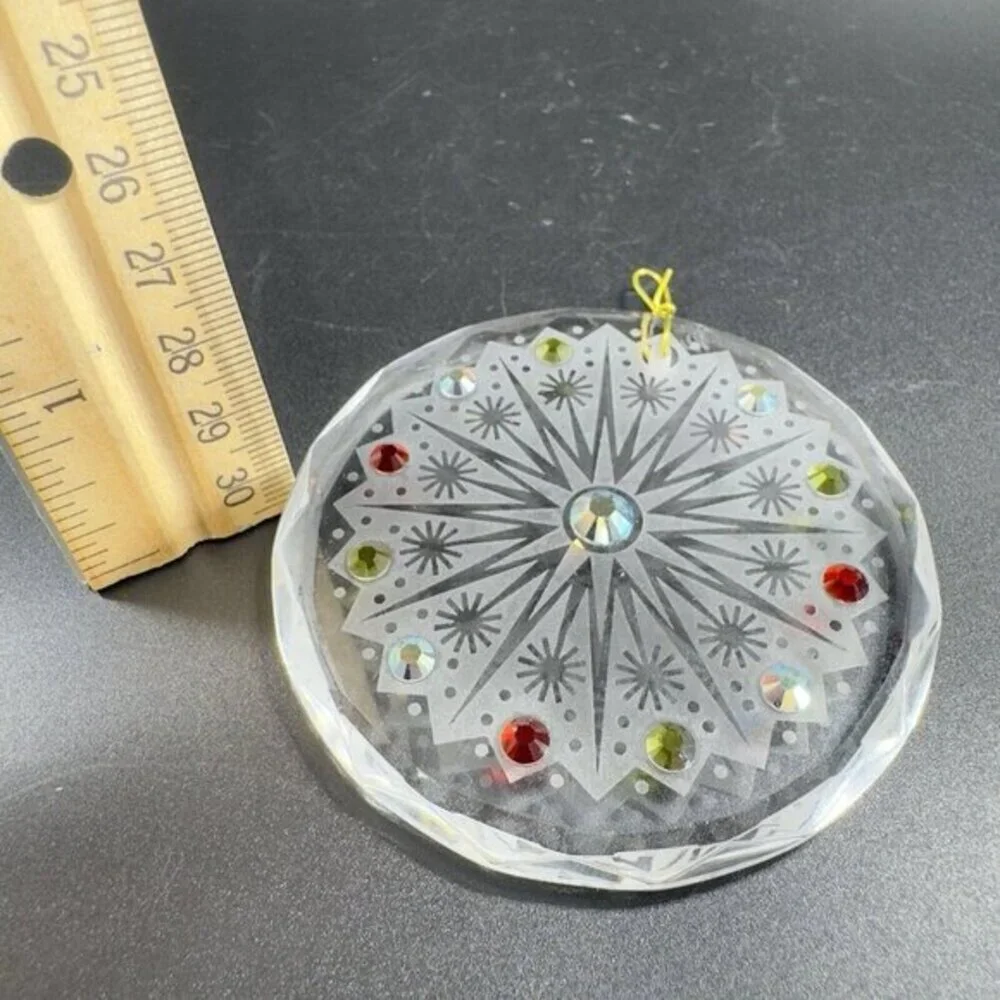 Hand Crafted Clear Crystal Round‎ Jeweled Ornament Signed Christmas Decorative